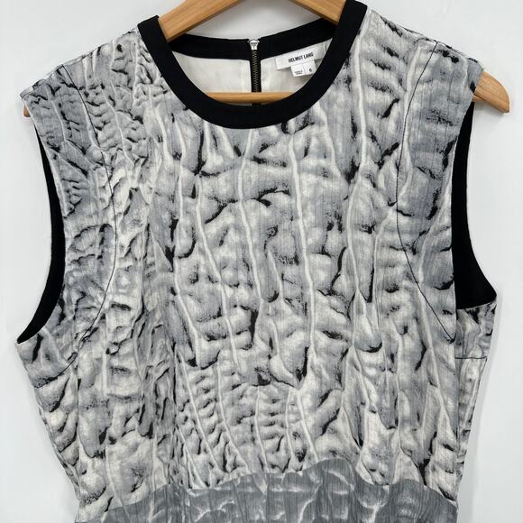 Helmut Lang Annex Printed Pleated Silk Mini Dress Black/Gray Size 6 - Picture 4 of 8